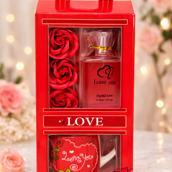 Love Temalı Parfüm, Kupa ve Gül Hediye Seti ENG-KB-04