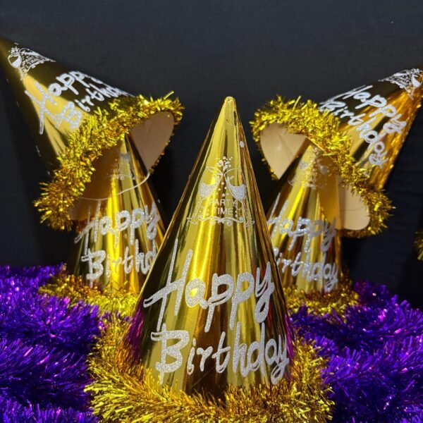 Parlak Gold Happy Birthday Parti Şapkası Tüylü Doğum Günü Şapkası 6'lı | ENG-601 |
