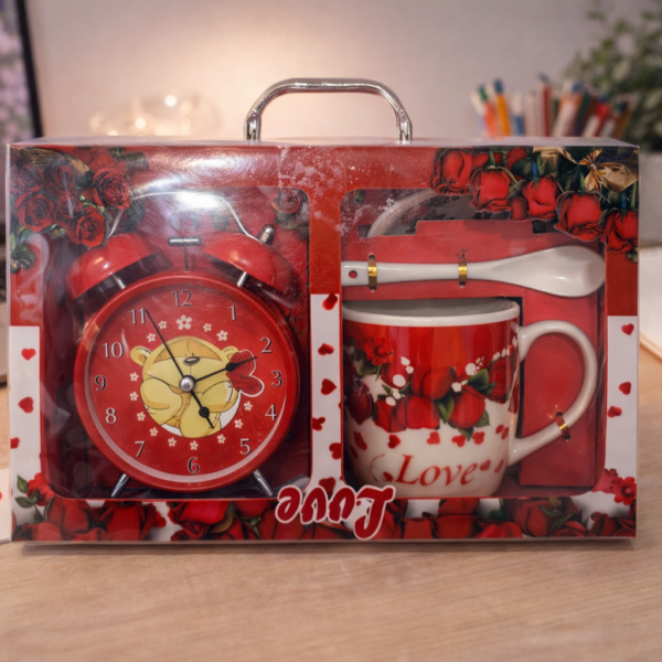 Love Temalı Çalar Saat, Kupa ve Tabak Hediye Seti ENG-KB-25-1
