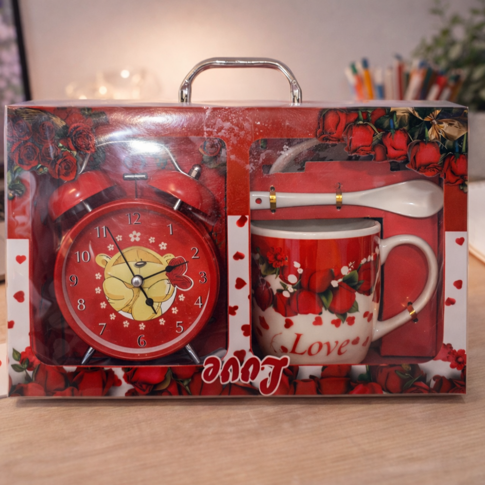 Love Temalı Çalar Saat, Kupa ve Tabak Hediye Seti ENG-KB-25-1