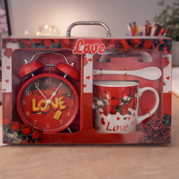 Love Temalı Çalar Saat, Kupa ve Tabak Hediye Seti ENG-KB-25-3