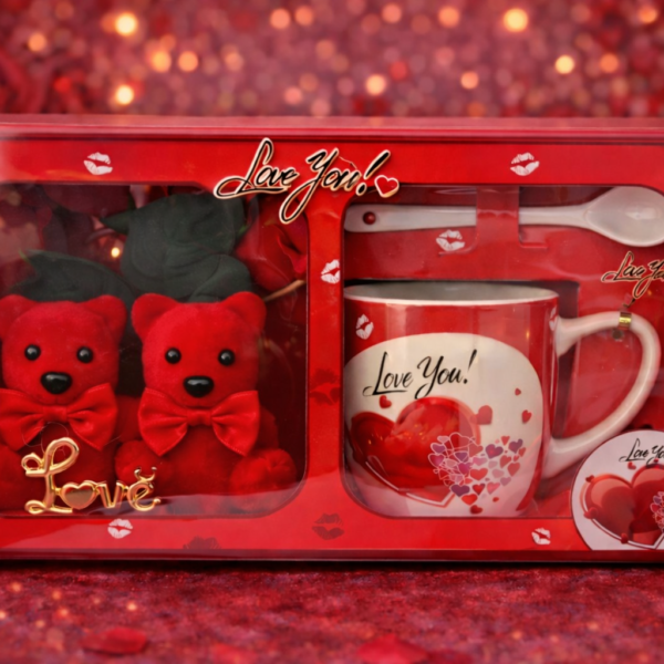 Love Temalı Ayıcık, Gül ve Kupa Hediye Seti