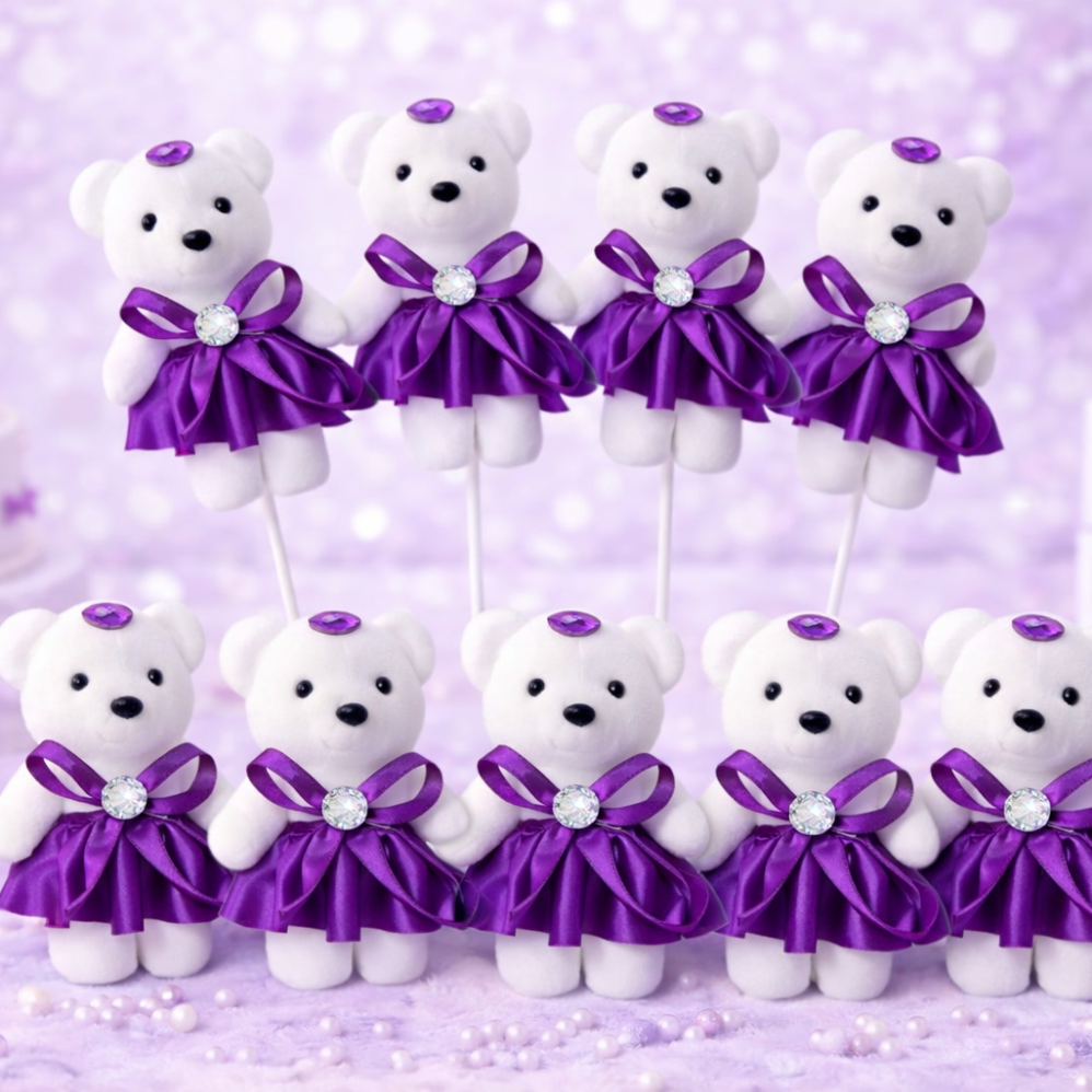 10’lu Mor Strafor Köpük Ayı Seti – Delikli, Çubuklu Süsleme ve Hediyelik Yapımına Uygun