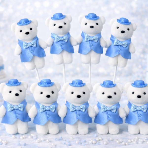 10’lu Mavi Şapkalı Ayıcıklı Süs Seti – Organizasyon & Çiçek Dekoru