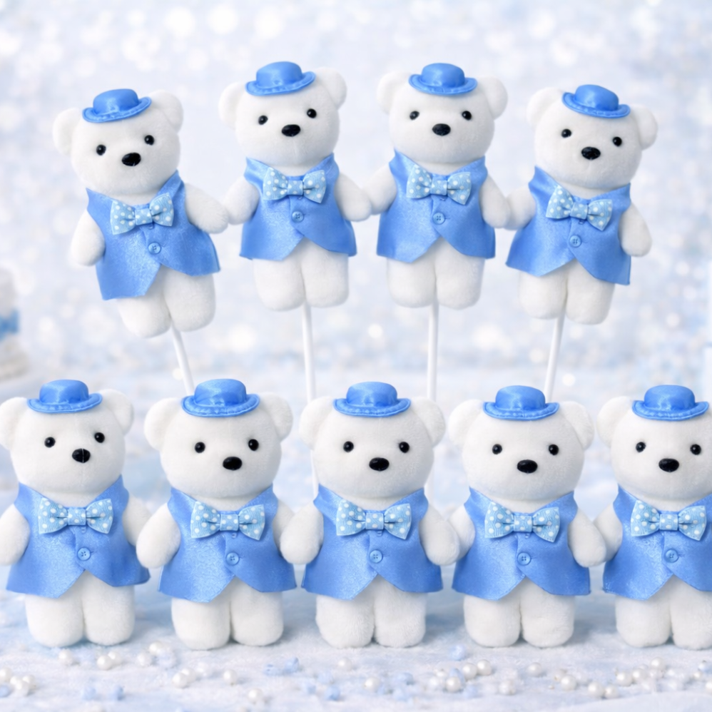 10’lu Mavi Şapkalı Ayıcıklı Süs Seti – Organizasyon & Çiçek Dekoru