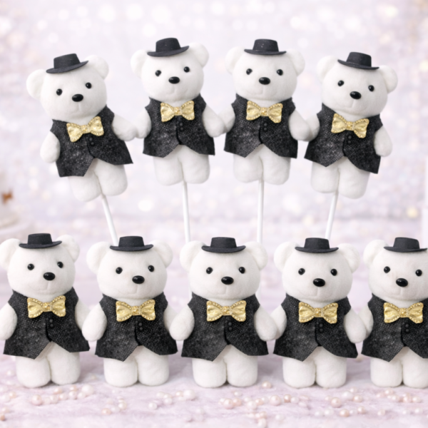 10’lu Siyah Şapkalı Ayıcıklı Süs Seti – Organizasyon & Çiçek Dekoru