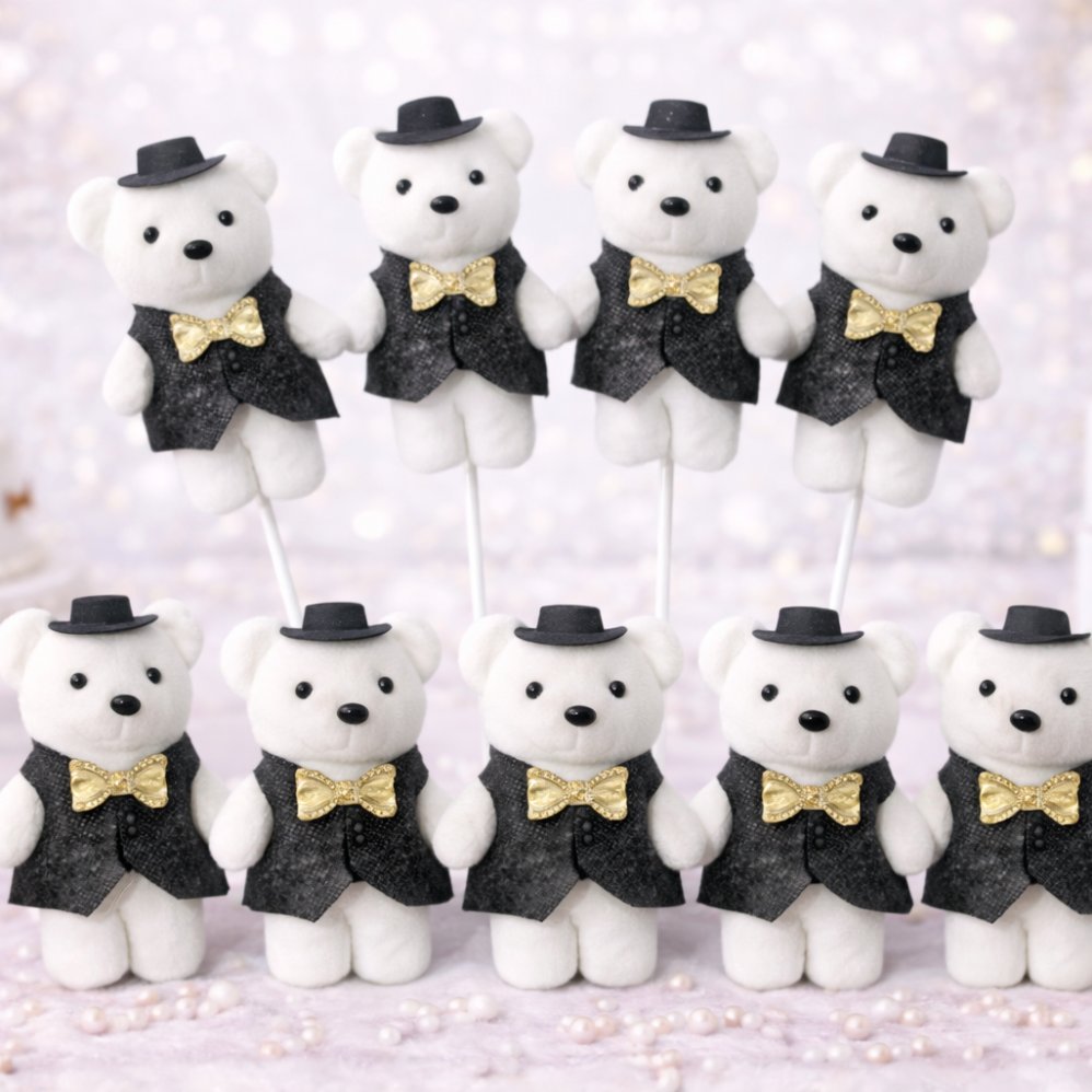 10’lu Siyah Şapkalı Ayıcıklı Süs Seti – Organizasyon & Çiçek Dekoru