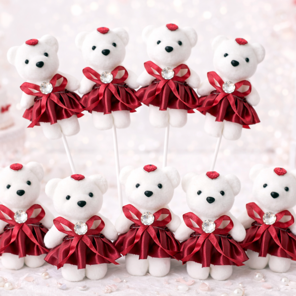 10’lu Bordo Strafor Köpük Ayı Seti – Delikli, Çubuklu Süsleme ve Hediyelik Yapımına Uygun