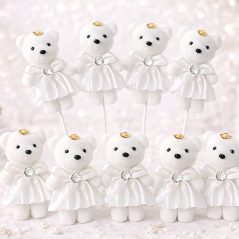 10’lu Beyaz Strafor Köpük Ayı Seti – Delikli, Çubuklu Süsleme ve Hediyelik Yapımına Uygun