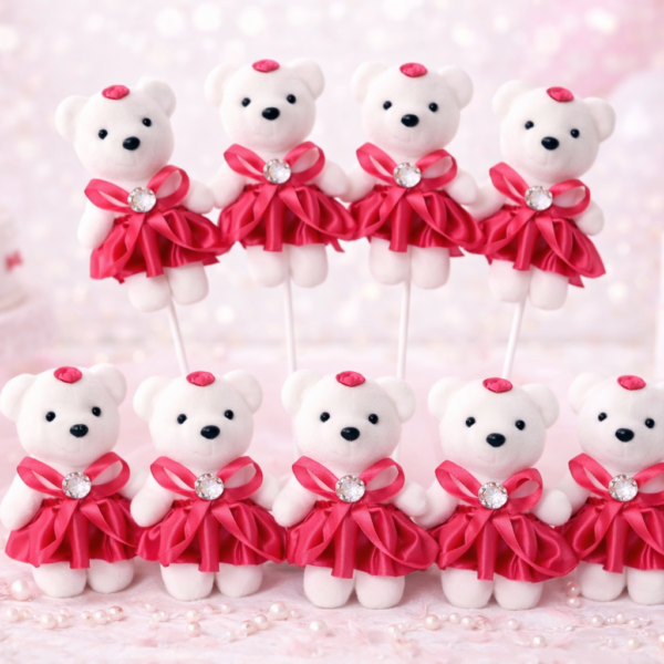 10’lu Fuşya Strafor Köpük Ayı Seti – Delikli, Çubuklu Süsleme ve Hediyelik Yapımına Uygun