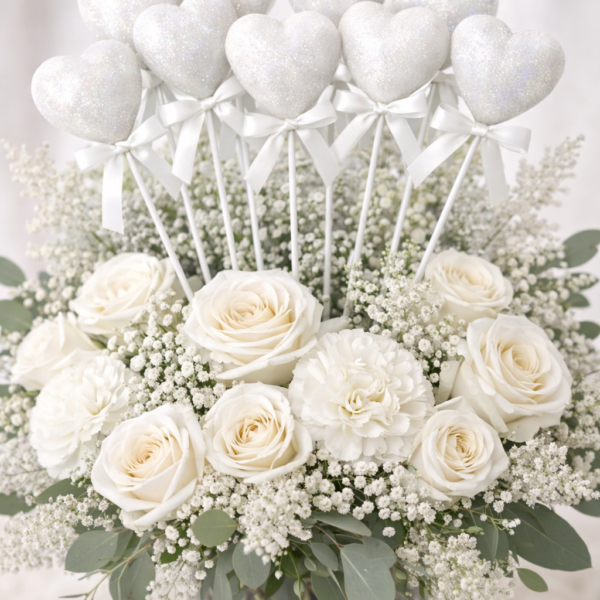 10’lu Beyaz Köpük Kalp Çubuk Süs – 27 cm Dekoratif Parti ve Organizasyon Süsü