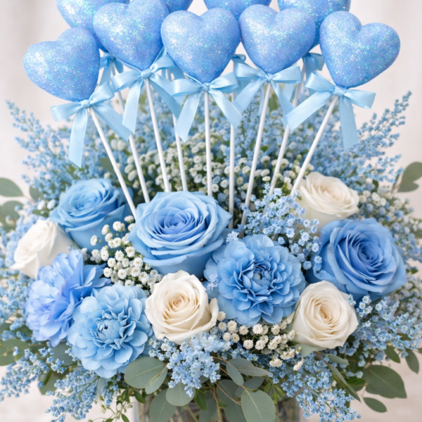10’lu Mavi Köpük Kalp Çubuk Süs – 27 cm Dekoratif Parti ve Organizasyon Süsü