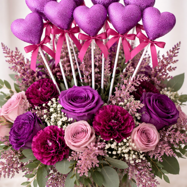 10’lu Mor Köpük Kalp Çubuk Süs – 27 cm Dekoratif Parti ve Organizasyon Süsü