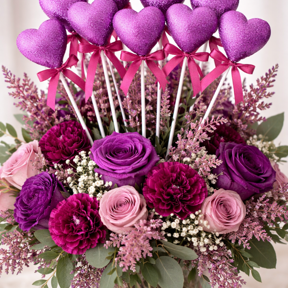 10’lu Mor Köpük Kalp Çubuk Süs – 27 cm Dekoratif Parti ve Organizasyon Süsü