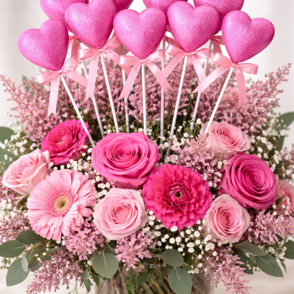 10’lu Pembe Köpük Kalp Çubuk Süs – 27 cm Dekoratif Parti ve Organizasyon Süsü