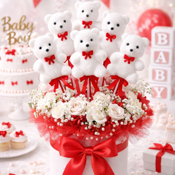 10’lu Beyaz 30 cm Strafor Köpük Ayıcık Çubuklu Süs Seti