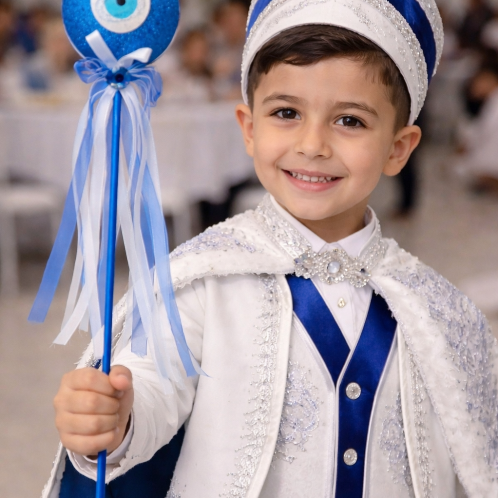 3’lü Mavi Nazar Boncuklu Çubuk Süs – 30 cm Dekoratif Parti ve Mevlüt Süsü