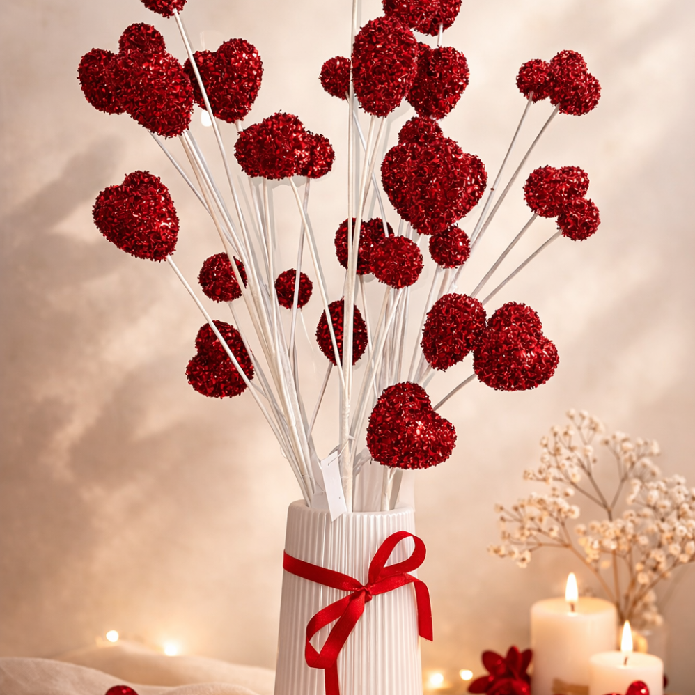 5’li 66 cm Kalp Figürlü Simli Dekoratif Çubuk Süs – Vazo Dahil Değildir