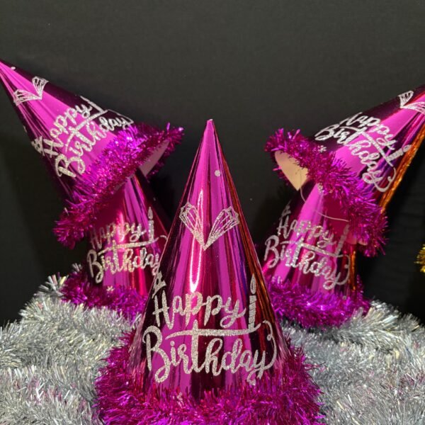 5 Adet Parlak Pembe Happy Birthday Parti Şapkası Tüylü Doğum Günü Şapkası | ENG-601 |