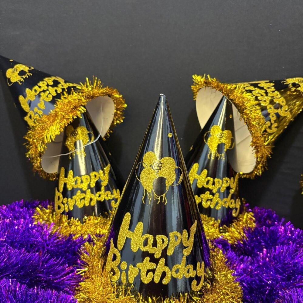 Parlak Siyah Parlak Happy Birthday Parti Şapkası Tüylü Doğum Günü Şapkası | ENG-601 |