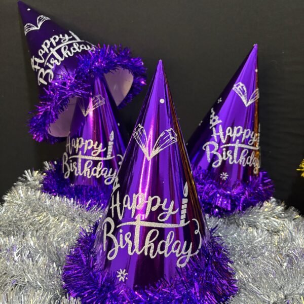 5 Adet Parlak Mor Happy Birthday Parti Şapkası Tüylü Doğum Günü Şapkası | ENG-601 |