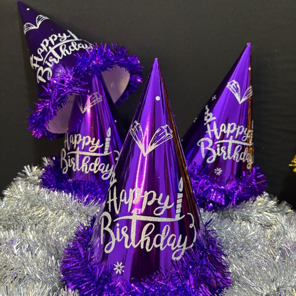 5 Adet Parlak Mor Happy Birthday Parti Şapkası Tüylü Doğum Günü Şapkası | ENG-601 |