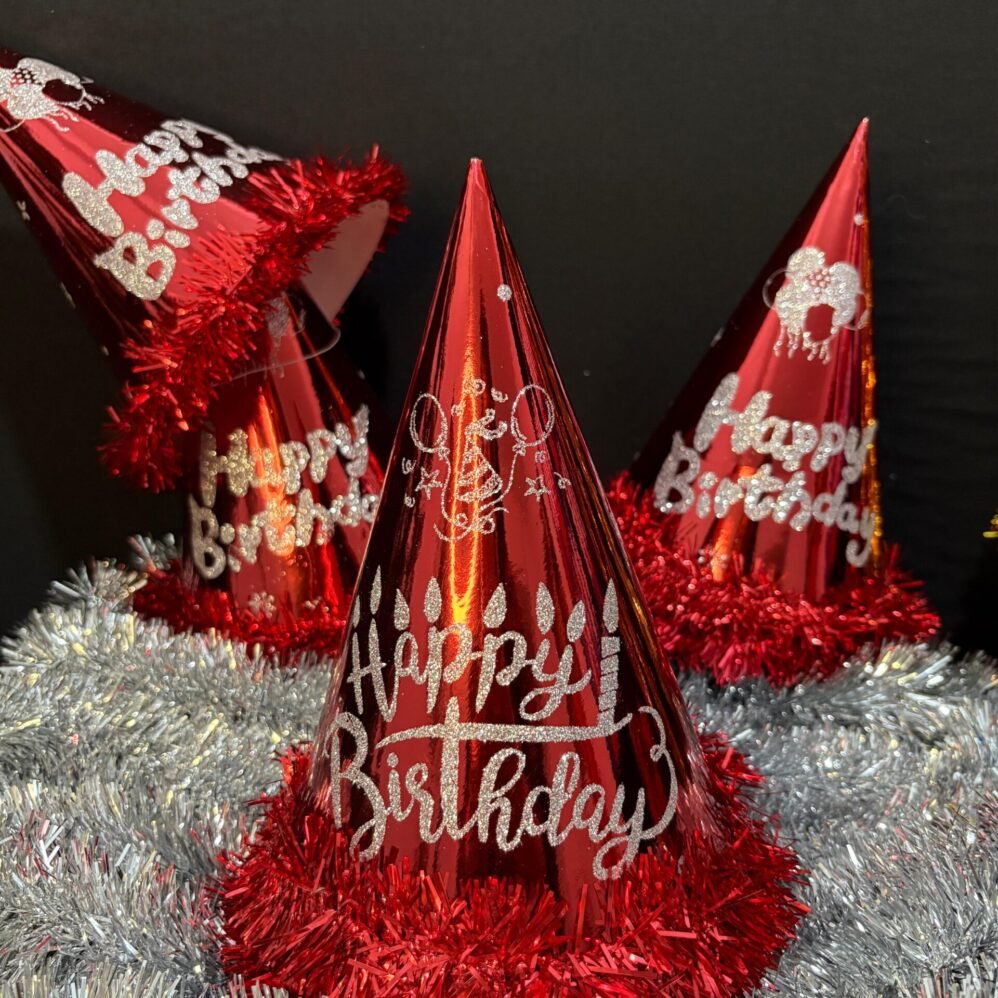 Parlak Kırmızı Happy Birthday Parti Şapkası Tüylü Doğum Günü Şapkası 6'lı | ENG-601 |