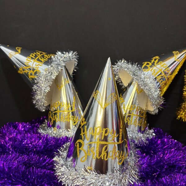 Parlak Gümüş Happy Birthday Parti Şapkası Tüylü Doğum Günü Şapkası 6'lı | ENG-601 |