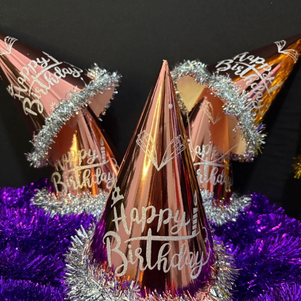 Parlak Rose Gold Happy Birthday Parti Şapkası Tüylü Doğum Günü Şapkası 6'lı | ENG-601 |