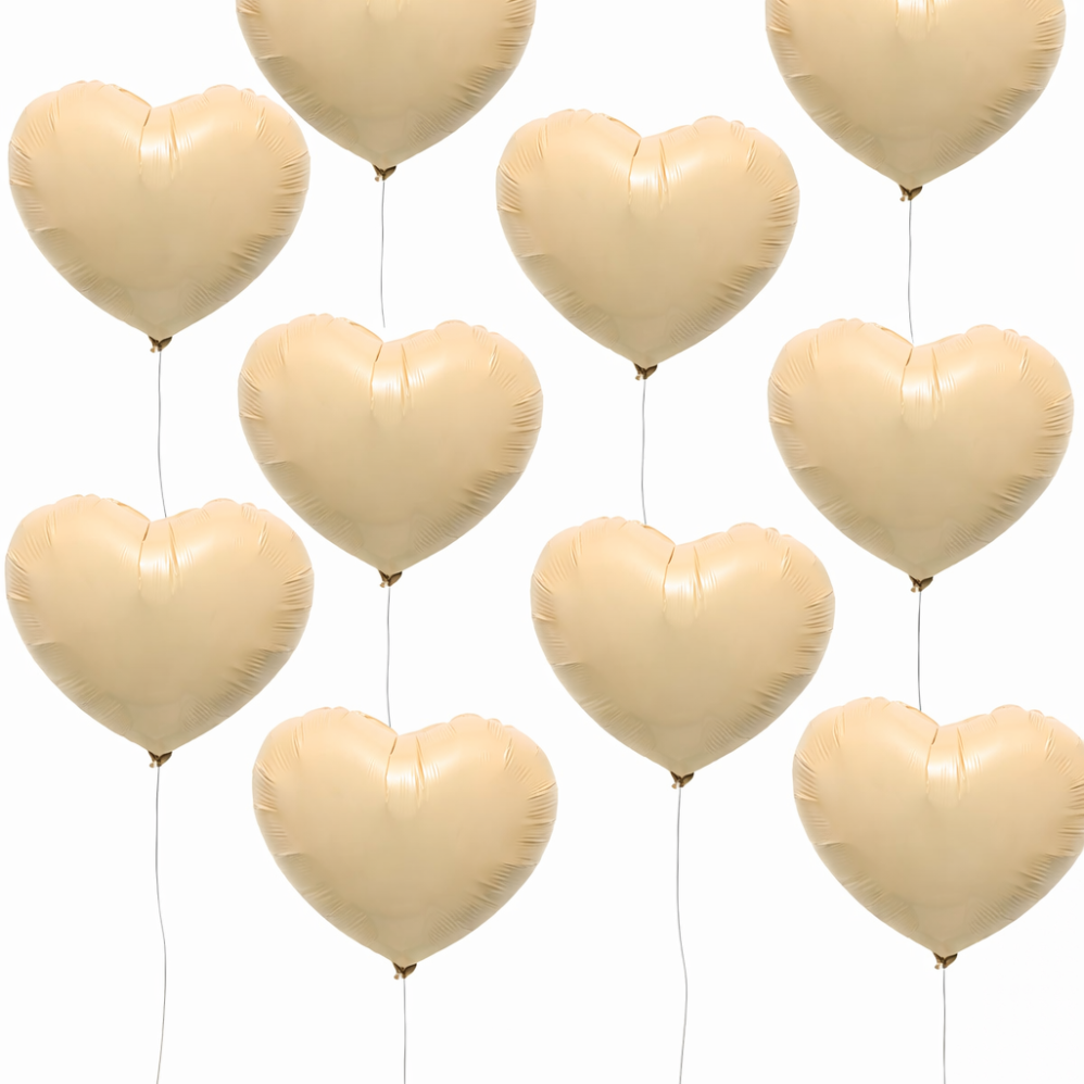 10 Adet Krem Rengi Kalp Şeklinde Folyo Balon ENG-B1051