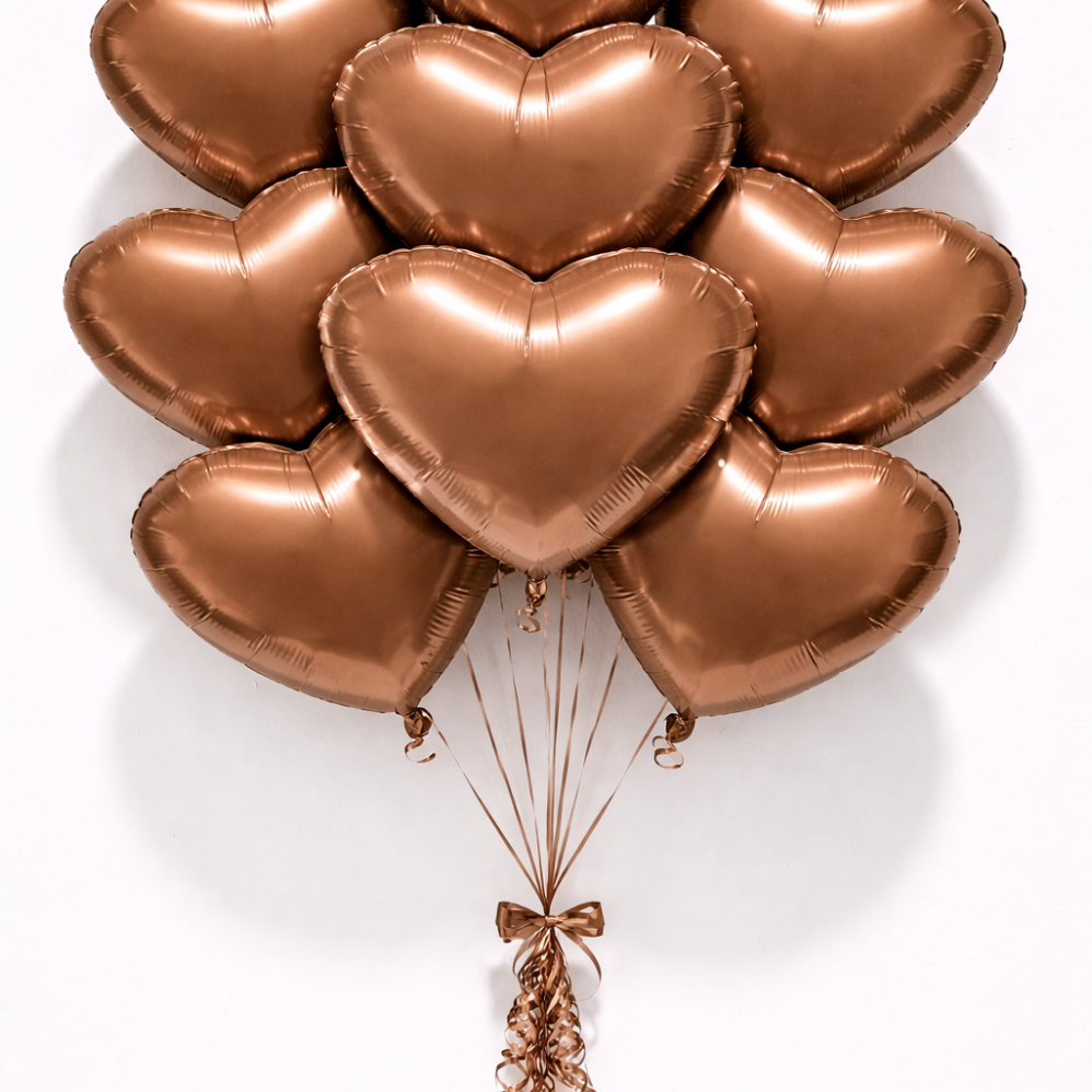 10 Adet 18 İnç Kahverengi Kalp Folyo Balon
