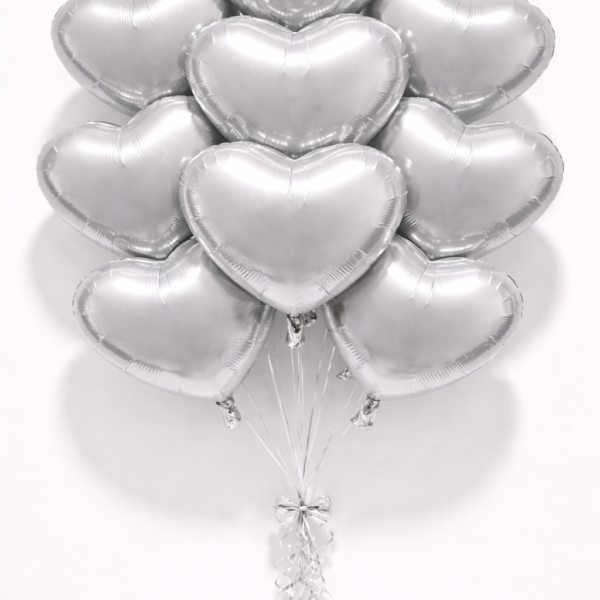 10 Adet 18 İnç Gümüş Kalp Folyo Balon