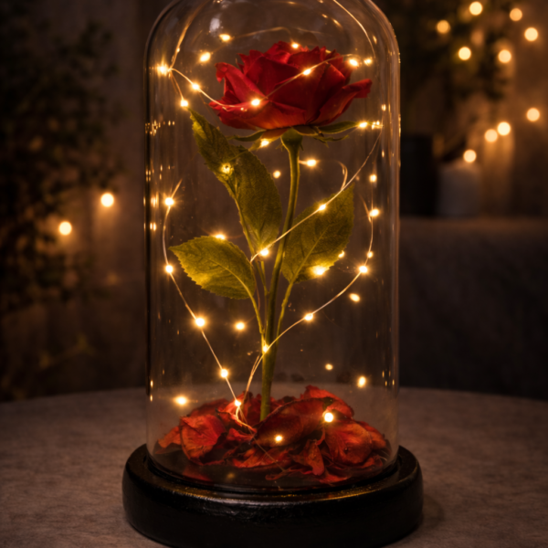 Led Işıklı Kırmızı 1 Gül Fanus