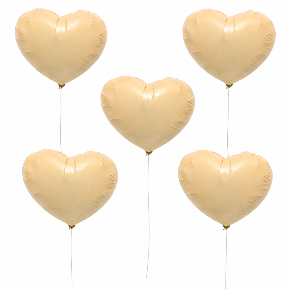 5 Adet Kalp Şeklinde Krem Rengi Folyo Balon ENG-B1051