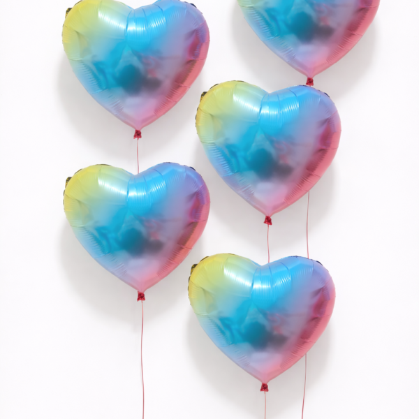 5 Adet Gökkuşağı Renkli Kalp Folyo Balon – Canlı, Parlak ve Dikkat Çekici ENG-B1052