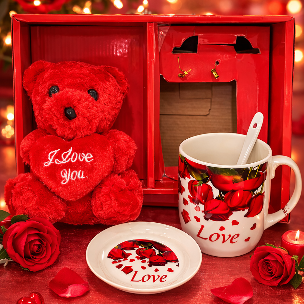 Love Temalı Ayıcık, Kupa ve Tabak Hediye Seti ENG-KB-10