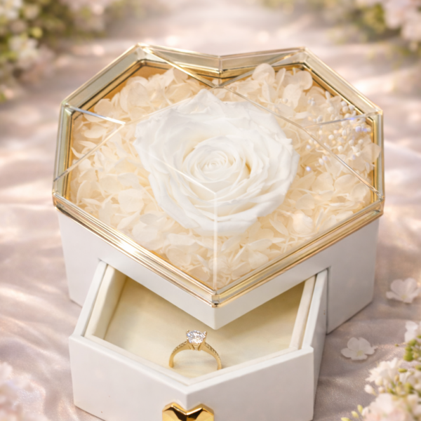 Beyaz Renk Kalp Şeklinde Yüzük Kutusu - Yüzük Dahil Değildir