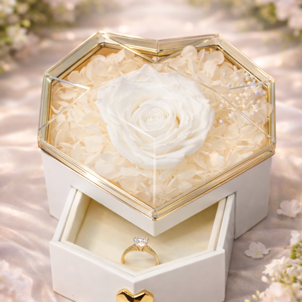 Beyaz Renk Kalp Şeklinde Yüzük Kutusu - Yüzük Dahil Değildir