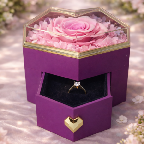 Mor Renk Kalp Şeklinde Yüzük Kutusu - Yüzük Dahil Değildir