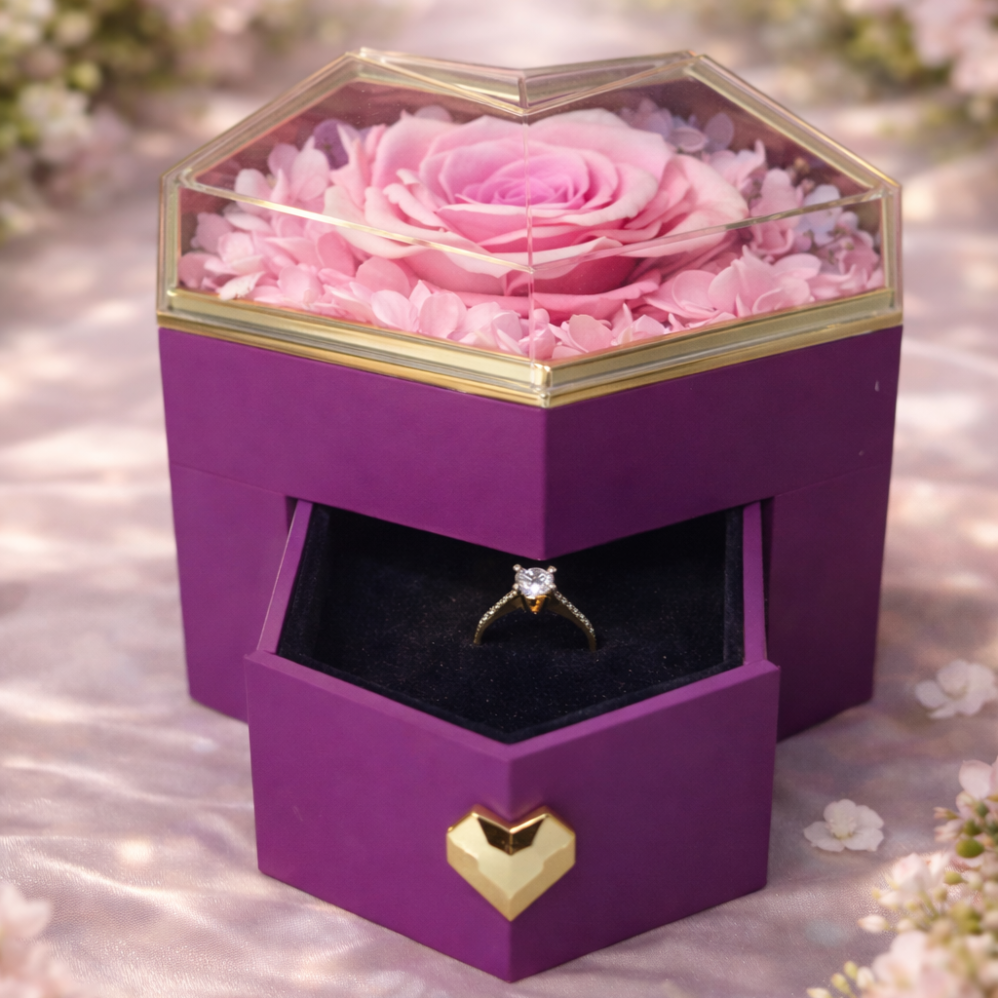 Mor Renk Kalp Şeklinde Yüzük Kutusu - Yüzük Dahil Değildir