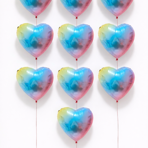 10 Adet Gökkuşağı Renkli Kalp Folyo Balon – Canlı, Parlak ve Dikkat Çekici ENG-B1052