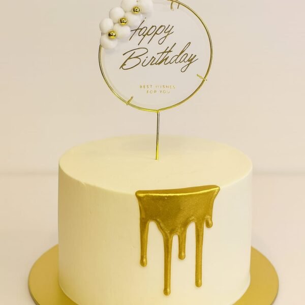 Pasta Süsü - Happy Birthday Altın Çember Pasta Süsü – Şeffaf Pleksi Doğum Günü Cake Topper
