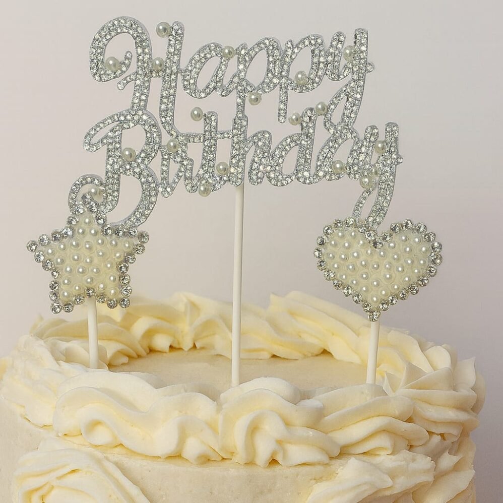 Pasta Süsü Lüks İnci ve Taş Detaylı Happy Birthday 3'lü SET