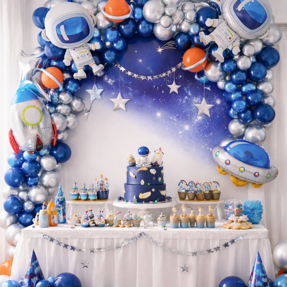 96 Parça Uzay Temalı Doğum Günü Balon Konsepti - Happy Birthday Seti HPY-1019