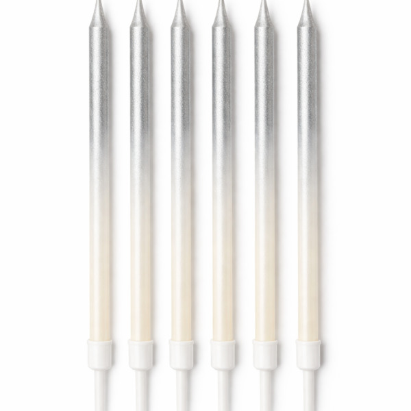 6'Lı Geçiş Efekti Gümüş Beyaz Renk Mum