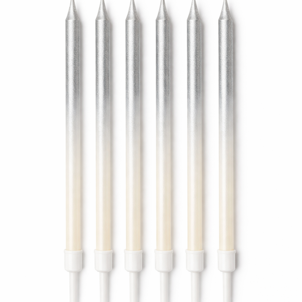 6'Lı Geçiş Efekti Gümüş Beyaz Renk Mum