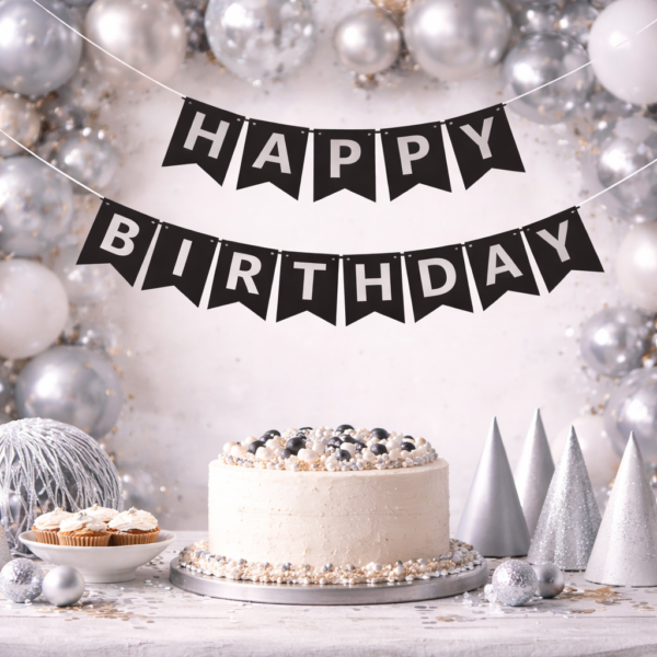 Siyah Renk Happy Birthday Banner