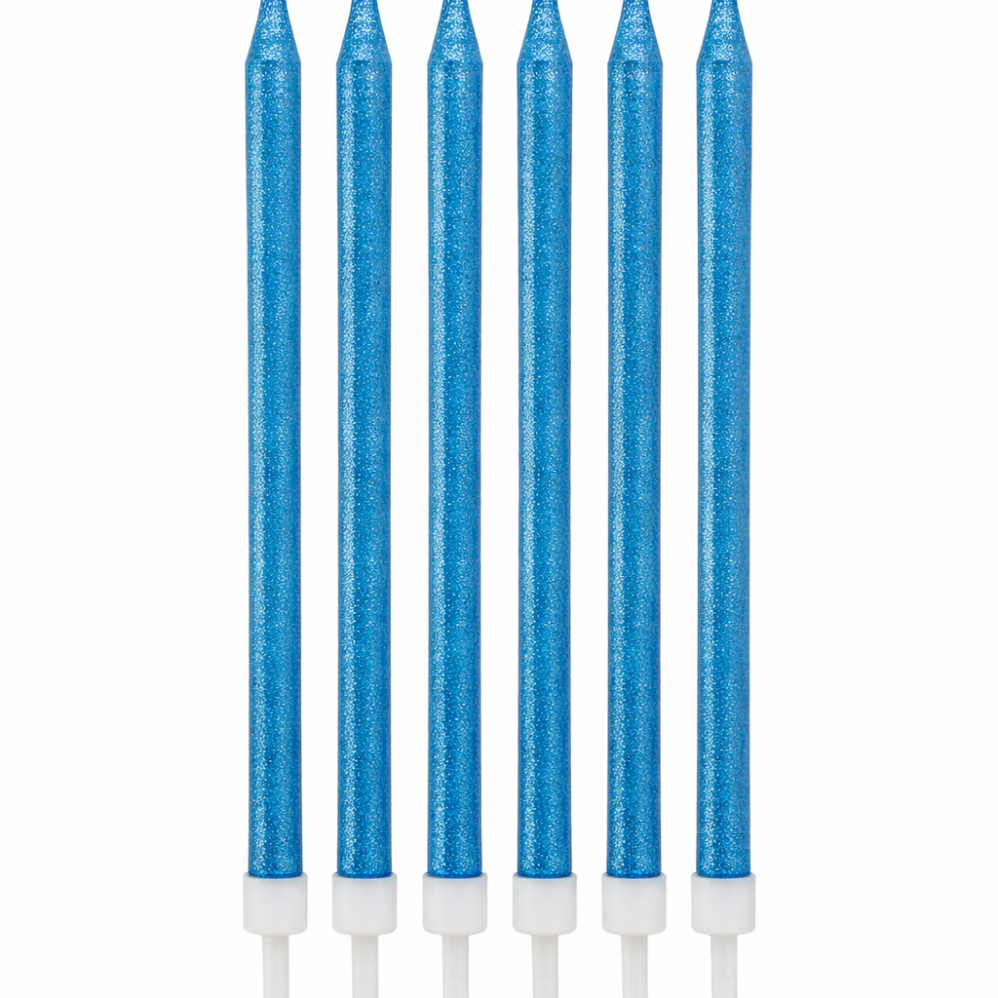 6'Lı Açık Mavi Simli Mum