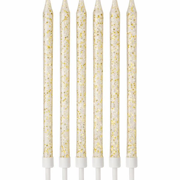 6'Lı Beyaz Gold Simli Mum