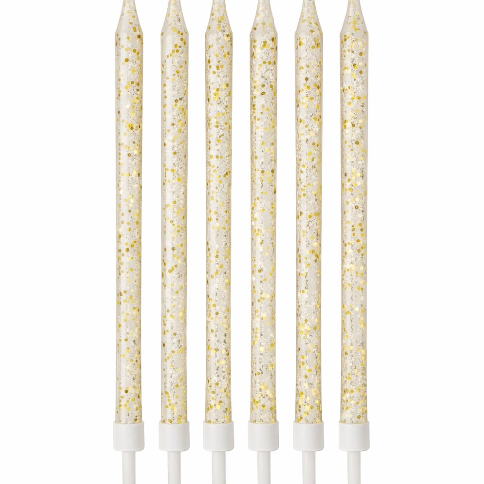 6'Lı Beyaz Gold Simli Mum